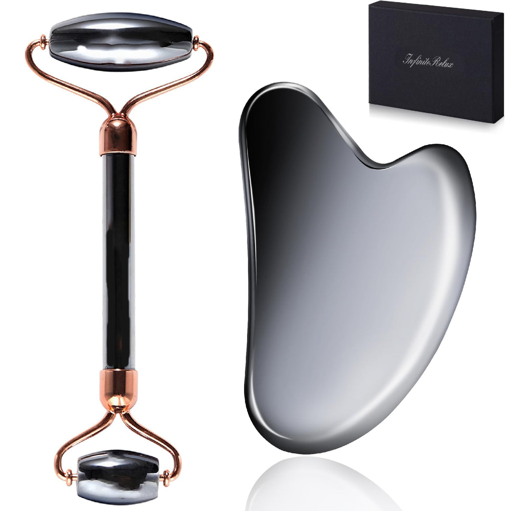 InfiniteRelax Terahertz Gua Sha & Roller Facial Tools Face Roller and Gua Sha Set Guasha Massager Tool for Face-Reduce Puffiness and Improve Wrinkles Idea for Mom Women